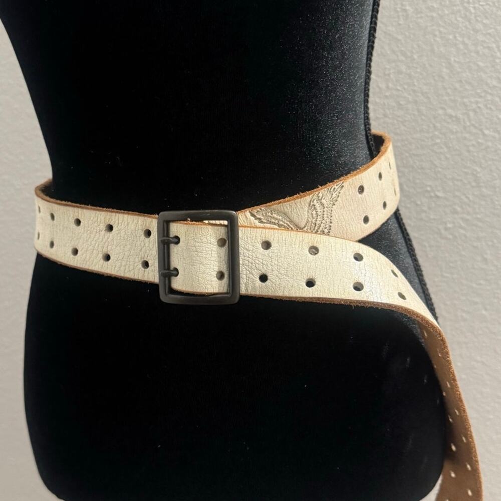 Y2K X American Eagle Outfitters Double Cross White Leather Belt Men's Size 40